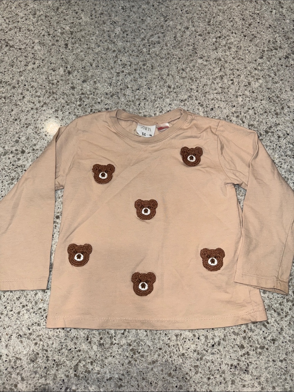 Zara Long-Sleeve Bear Applique Top Beige